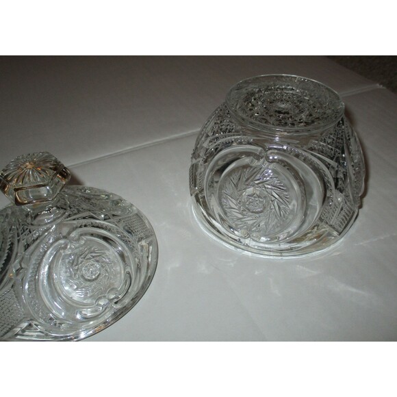 Ornate Cut Glass Gold Trimmed Sugar Bowl with Lid 6 Inches Vintage Glassware Tab - Picture 4 of 9